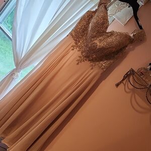 Elegant Gold Lace Wedding Dress